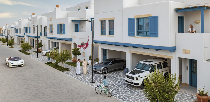 aerial view of side to side villas